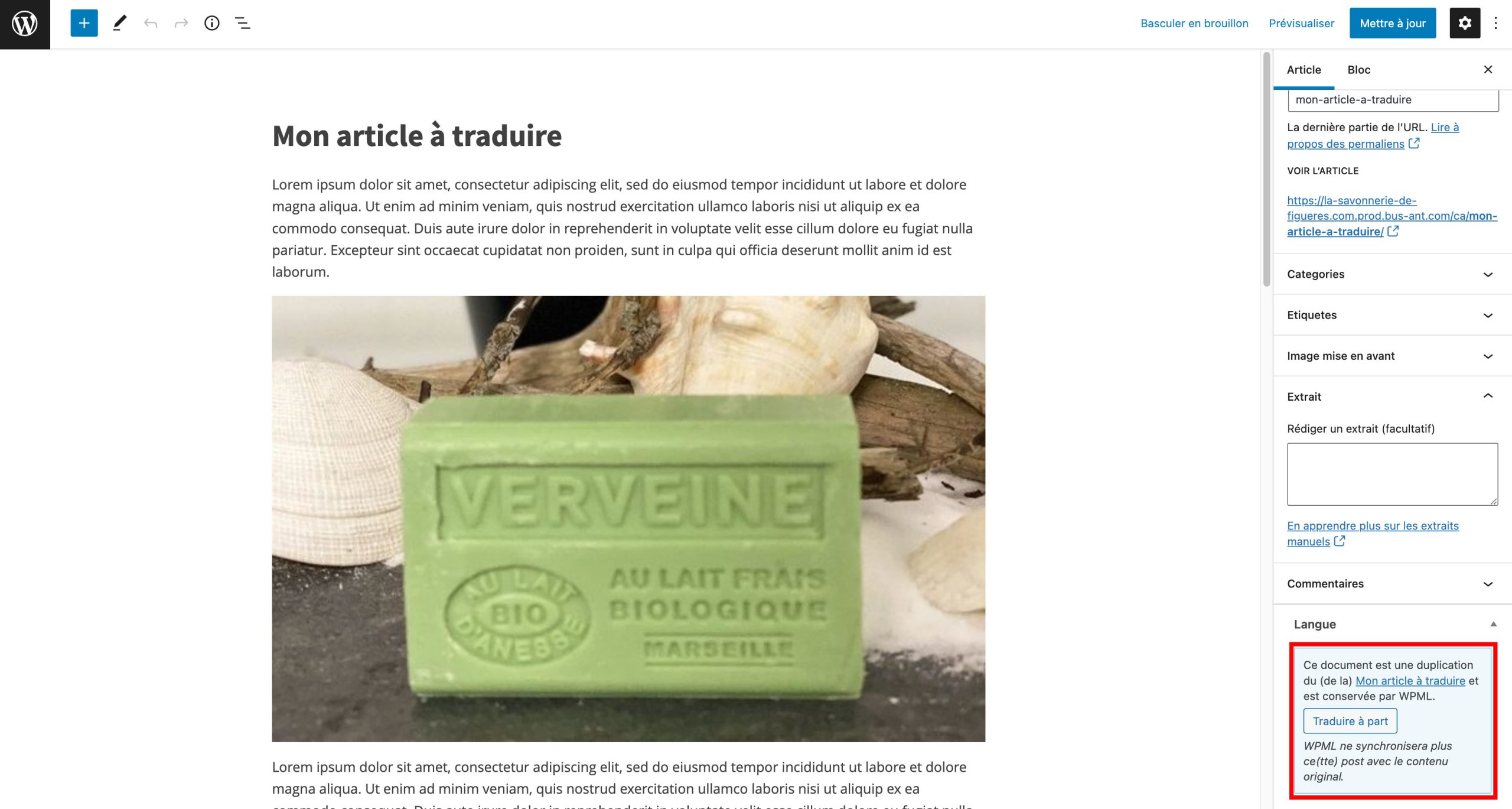 traduire a part article